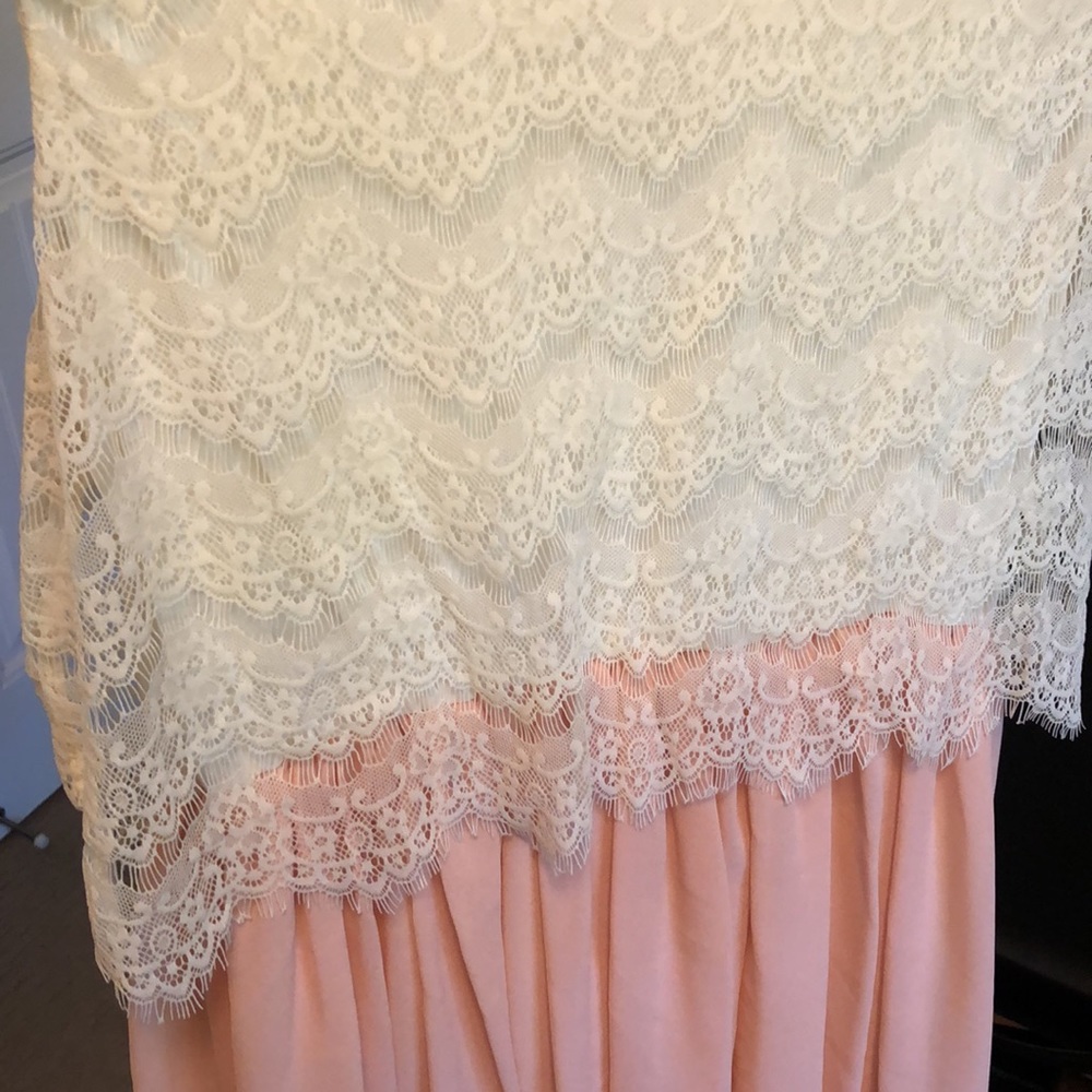 Cream lace and light pink/peach dress- Size L